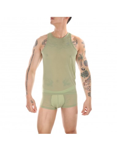 WangJiang Mesh Sexy Gay Men Vest 1056-BX Green