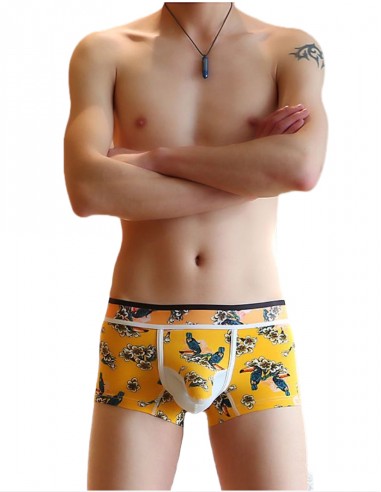 WangJiang Abstract Print Boxer Shorts with Cock Sock 3031-PJ Yellow