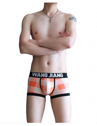 Orange Plaid Boxer Shorts by WangJiang 3043-PJ