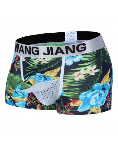 WangJiang Abstract Print Nylon Boxer Shorts with Cock Sock 3052-PJ Rain forest