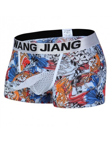 WangJiang Abstract Print Nylon Boxer Shorts with Cock Sock 3052-PJ Feather
