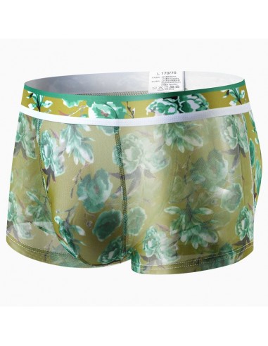 WangJiang Nylon Mesh Boxer Shorts with Flowers Print 3061-PJ green
