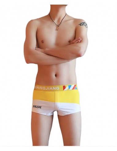 Yellow and White Nylon Boxer Shorts by WangJiang 4027-PJ