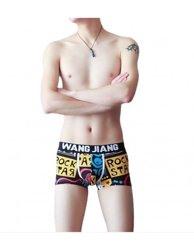 Cotton Boxer Shorts with Print by WangJiang 4024-PJ black